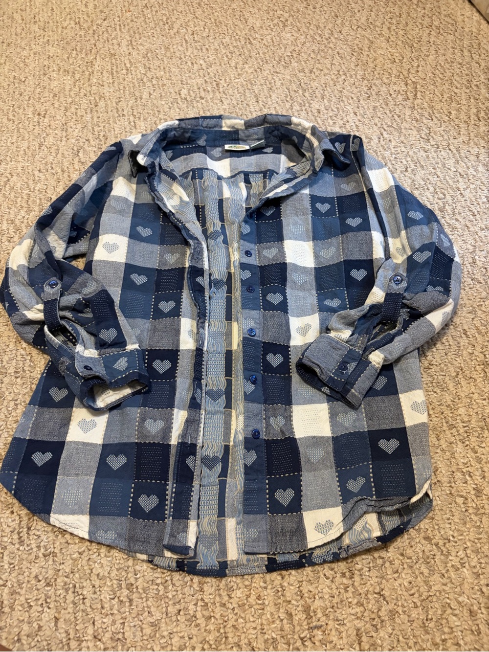 Blue Plaid Heart Button-Up Shirt - Picture 1 of 4